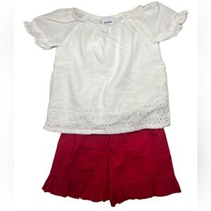 Girls Size 2 Outfit - White Top/Red Ruffle Shorts/Bloomers